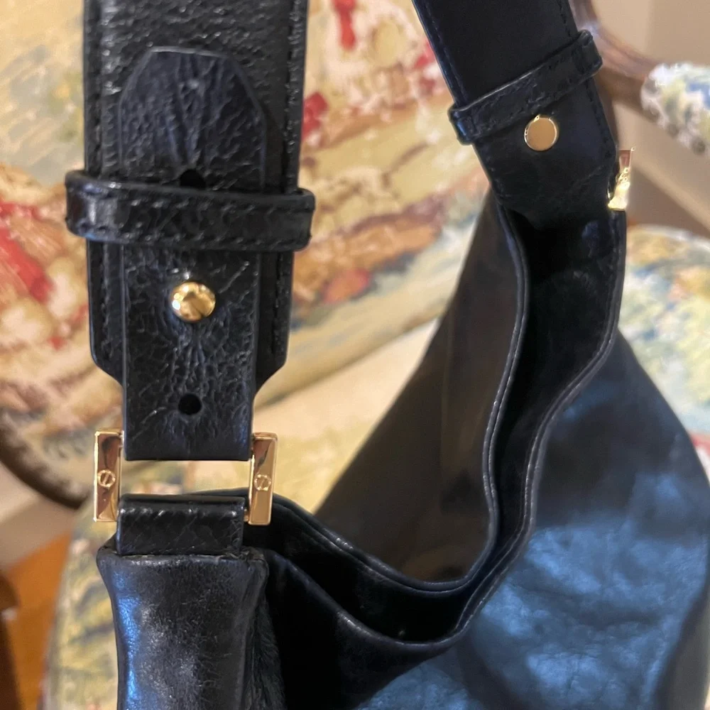 Tory Burch Black Dena Leather Hobo Bag